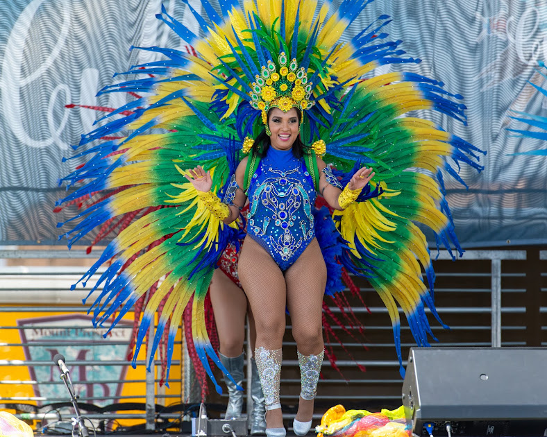 Brazilian Dancer in Feathers dancing on stage